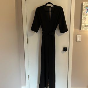 Black v neck belted Zara jumpsuit